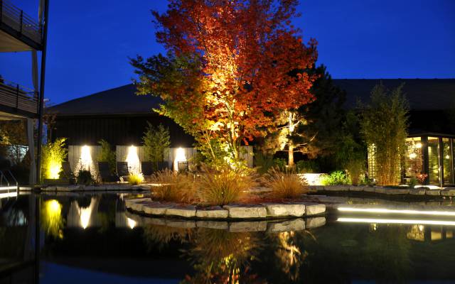 Herbst mit Teich im Wellnessgarten